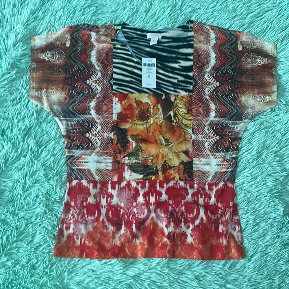 Chico’s Colorful Embellished Incredibly Soft Relaxed Fit Knit size S / 0